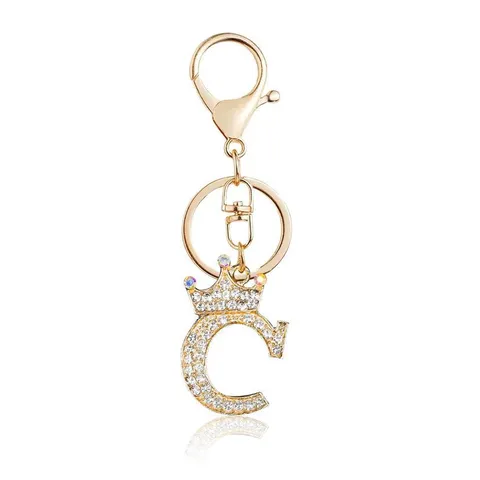 Goldfarbenes Metall Strass Krone Anfangsbuchstabe Schlüsselanhänger Elegante Schmetterling Schlüsselring Damen Tasche Anhänger Schmuck Geschenk