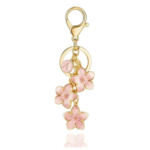Süßer Blumen Initialen Buchstaben Anhänger Metall Schlüsselanhänger Für Damen Emaille Blume Schlüsselring Taschenanhänger Modeschmuck Geschenk