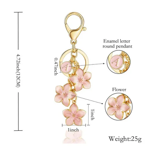 Süßer Blumen Initialen Buchstaben Anhänger Metall Schlüsselanhänger Für Damen Emaille Blume Schlüsselring Taschenanhänger Modeschmuck Geschenk