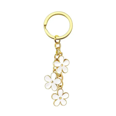 Portachiavi in Metallo con Fiore Smaltato Squisito per Donna Accessorio Borsa Catena Anello