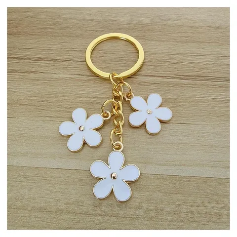 Portachiavi in Metallo con Fiore Smaltato Squisito per Donna Accessorio Borsa Catena Anello