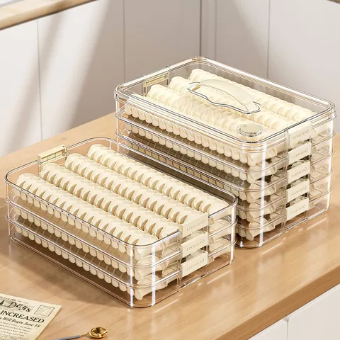 Transparent Multi Layer Dumpling Storage Box Large Capacity Refrigerator Freezer Food Container With Timer Lid Kitchen Organizer