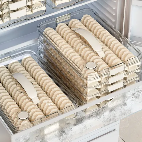 Transparent Multi Layer Dumpling Storage Box Large Capacity Refrigerator Freezer Food Container With Timer Lid Kitchen Organizer