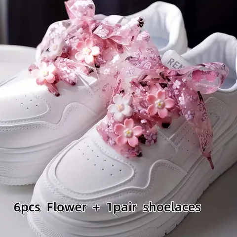 Mesh Cherry Blossom Shoe Buckles Transparent Organza Shoelaces Set For Sneakers Casual Shoes Women Footwear Accessories