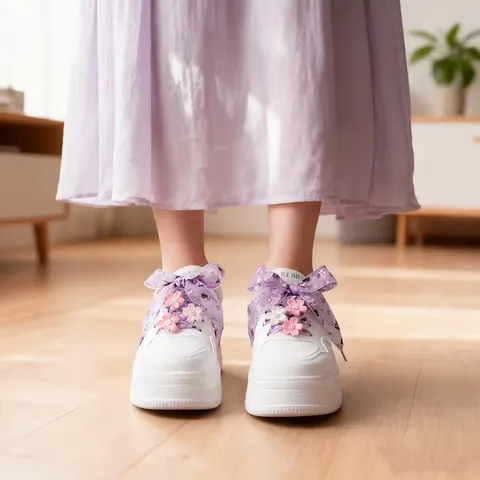 Mesh Cherry Blossom Shoe Buckles Transparent Organza Shoelaces Set For Sneakers Casual Shoes Women Footwear Accessories