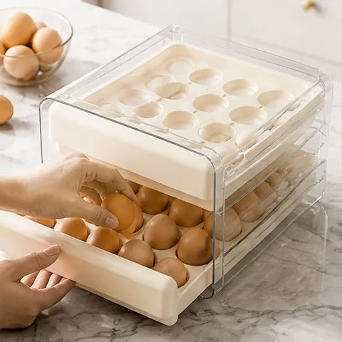Double Layer Transparent Egg Storage Box Refrigerator Drawer Type Egg Holder Kitchen Fresh Keeping Container