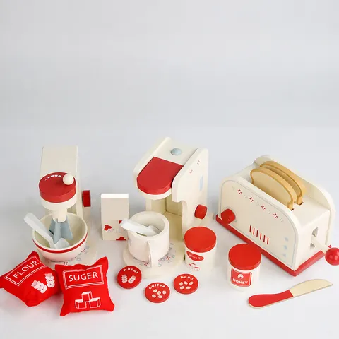 Giocattolo da Cucina in Legno per Gioco di Ruolo Macchina da Caffè Macchina per Pane Frullatore Waffliera Giocattolo Educativo per Bambini Regalo