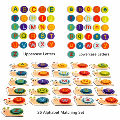 Wooden Snail Alphabet Letter Matching Puzzle Board Montessori Educational Learning Toy For Toddlers Kids Early Development