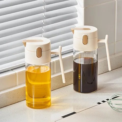 High Borosilicate Glass Oil Bottle Automatic Open Close Gravity Leakproof Cruet Vinegar Container Kitchen Dispenser