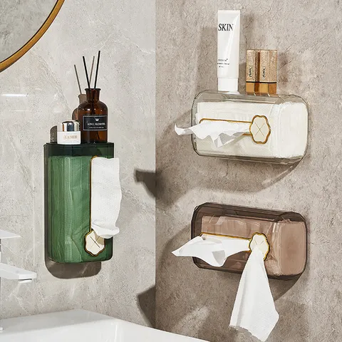 Wall Mounted Facial Tissue Box Clear Plastic Waterproof Storage Holder Luxury Bathroom Restroom Hanging Paper Dispenser
