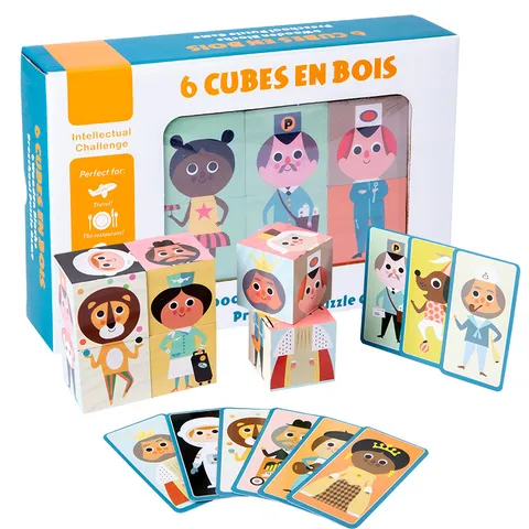 Bloques de Puzzle de Cubo Mágico Educativo de Educación Temprana de Madera Bloques de Construcción Cognitivos de Personajes Versátiles 3D