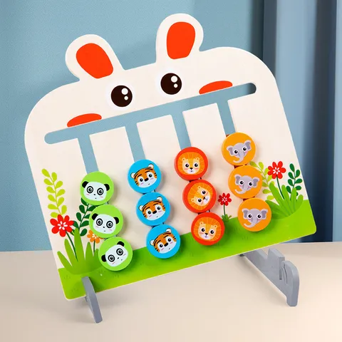 Children Wooden Memory Chess Four-Color Animal Space Moving Game Logical Thinking Training Educational Board Toy