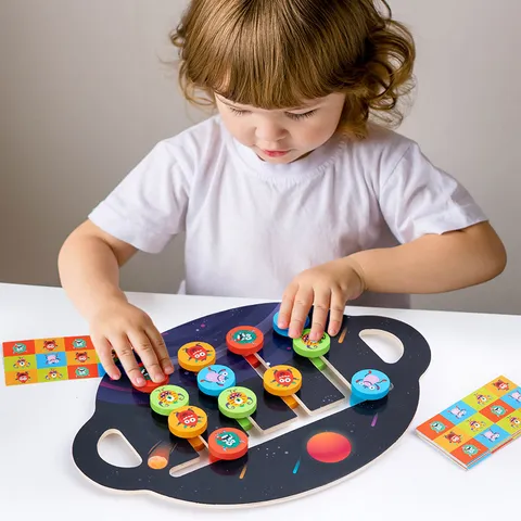 Children Wooden Memory Chess Four-Color Animal Space Moving Game Logical Thinking Training Educational Board Toy