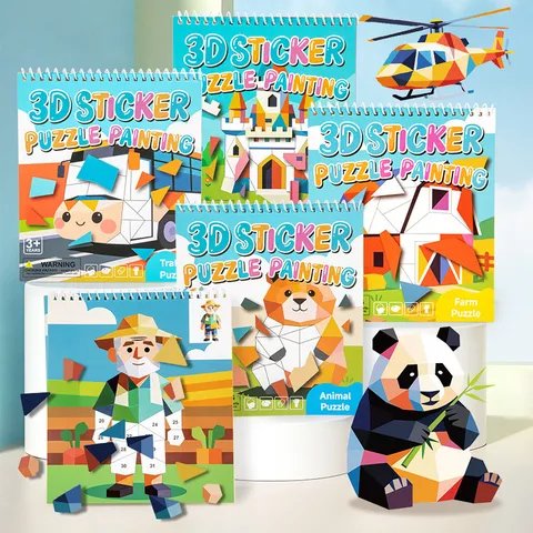 Bambini 3D Adesivo Geometrico Puzzle Pittura Giocattolo Educativo DIY Educazione Precoce Concentrazione Allenamento Libro Carta