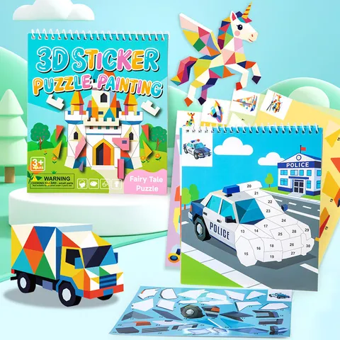 Bambini 3D Adesivo Geometrico Puzzle Pittura Giocattolo Educativo DIY Educazione Precoce Concentrazione Allenamento Libro Carta