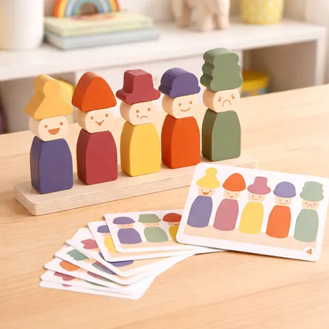 Juguete de Rompecabezas de Combinación de Formas de Muñeca de Madera para Niños Montessori Educación Temprana Color Expresión Bloques