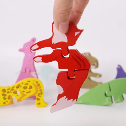 Bambini Legno 3D Puzzle Montessori Educazione Infantile Animale Dinosauro Giocattolo Di Apprendimento Bambini Gioco Di Cervello Regalo