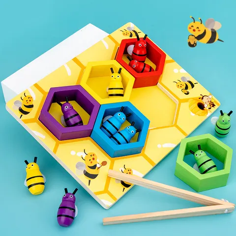 Jeu d'Association de Ruche Montessori en Bois pour Enfants Coordination Œil-Main Jouet Éducatif d'Apprentissage Précoce