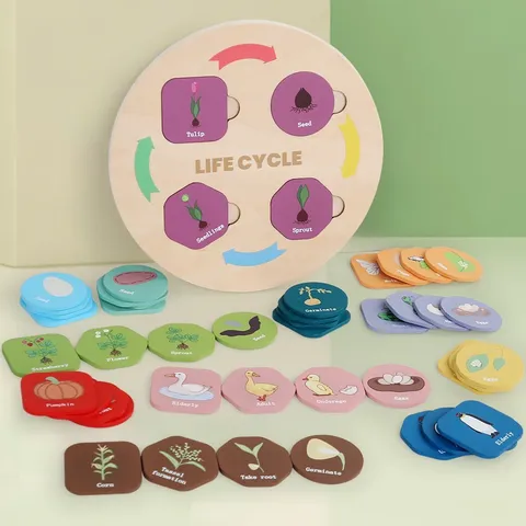 Puzzle Educativo in Legno per Bambini Ciclo di Vita Animali e Piante Montessori Giocattolo Cognitivo
