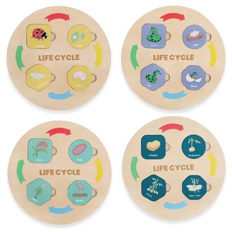 Puzzle Educativo in Legno per Bambini Ciclo di Vita Animali e Piante Montessori Giocattolo Cognitivo