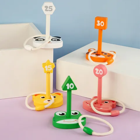 Kids Wooden Ring Toss Game Educational Learning Toy Cartoon Animal Number Throwing Board Parent-Child Interactive Toy