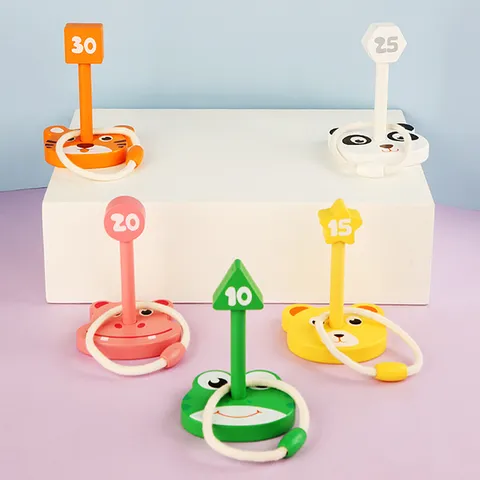 Kids Wooden Ring Toss Game Educational Learning Toy Cartoon Animal Number Throwing Board Parent-Child Interactive Toy