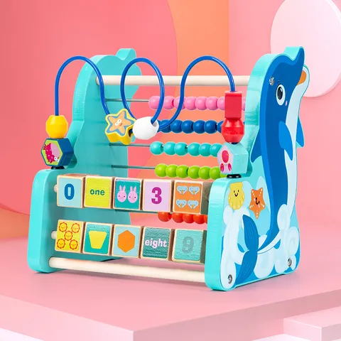 Kids Wooden Dolphin Abacus Bead Counting Frame Educational Early Learning Toy Shape Number Cognition Toy