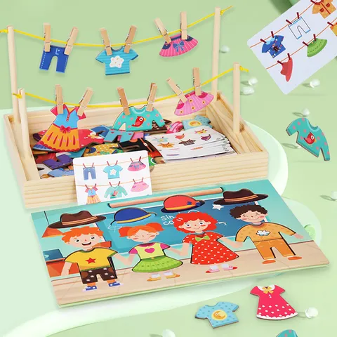 Montessori Pädagogisches Holzspielzeug Kleidung Anziehen Und Trocknen Puzzlespiel Für Kinder Frühes Lernen Kindergarten Geschenk