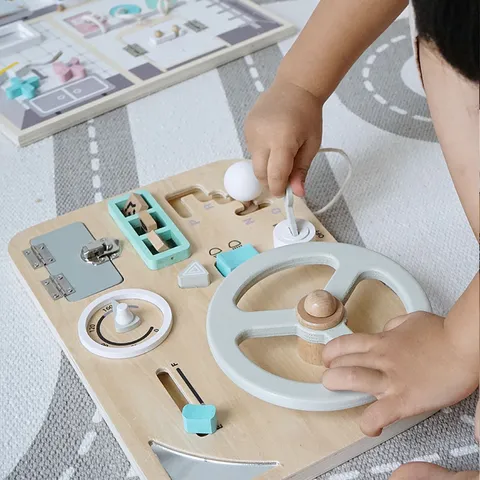 Tavola Sensoriale in Legno con Volante Giocattolo in Colori Macaron Giocattolo Educativo per la Prima Infanzia per Bambini
