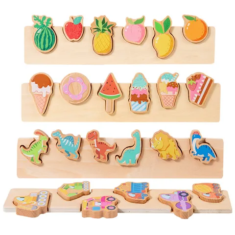 Puzle Educativo de Madera Montessori Juguete Cognitivo Fruta Postre Coche Dinosaurio Tablero de Emparejamiento Juguete de Aprendizaje Temprano