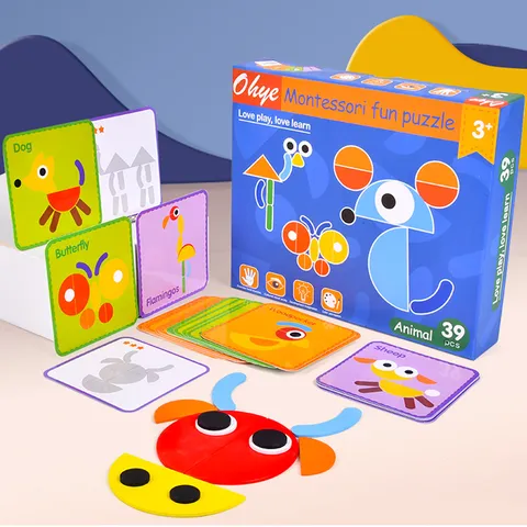 Kids Wooden Animal Puzzle Montessori Early Education Learning Cognitive Toy Creative Jigsaw Puzzle Gift For Kids