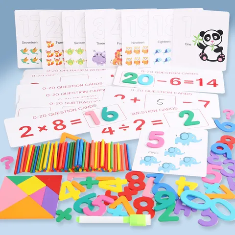 Wooden Alphabet Spelling Cards And Number Math Operation Matching Game Preschool Educational Learning Toys For Kids