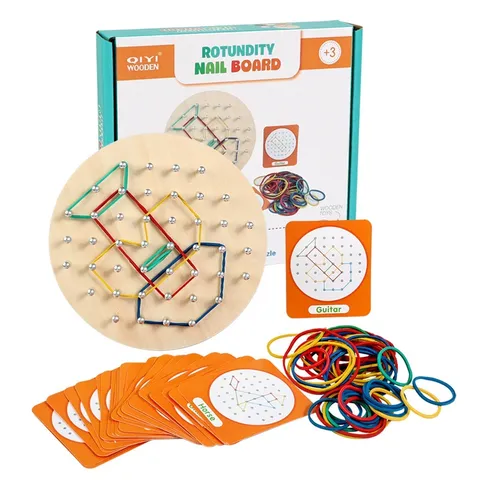 Wooden Montessori Geometric Geoboard Educational Toy Early Math Learning Puzzle Board With Rubber Bands Cards