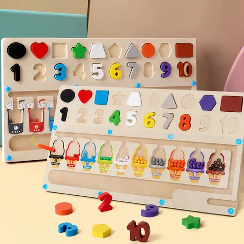 Wooden Digital Shape Matching Board Magnetic Maze Toy Kids Early Education Color Sorting Counting Toy