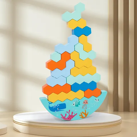 Giocattoli Impilabili di Bilanciamento in Legno Gioco Educativo Montessori Riconoscimento Colori Coordinazione Occhio-Mano Regalo Bambini