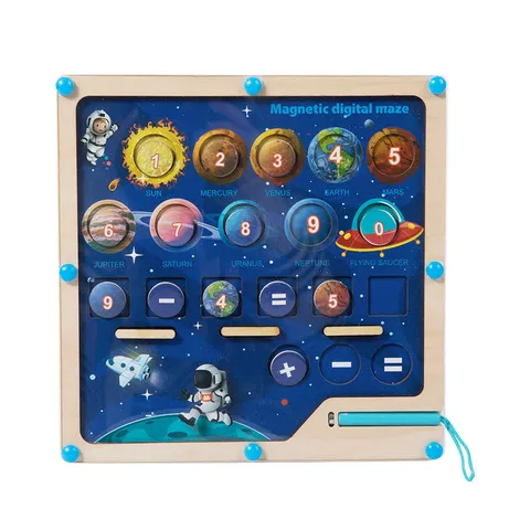 Wooden Magnetic Space Planet Number Maze Toy Kids Educational Early Learning Puzzle Game Children Intellectual Toy
