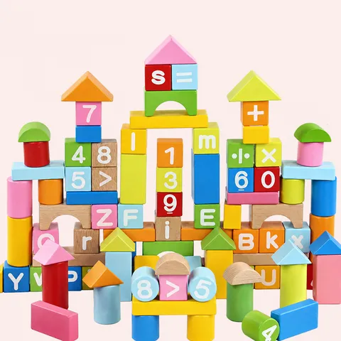 Kids Wooden Building Blocks Set Number Letter Early Education Assembling Stacking Toys Toddler Learning Gift