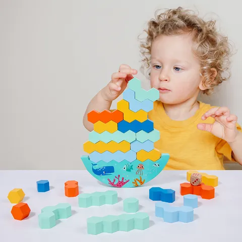Giocattoli Impilabili di Bilanciamento in Legno Gioco Educativo Montessori Riconoscimento Colori Coordinazione Occhio-Mano Regalo Bambini