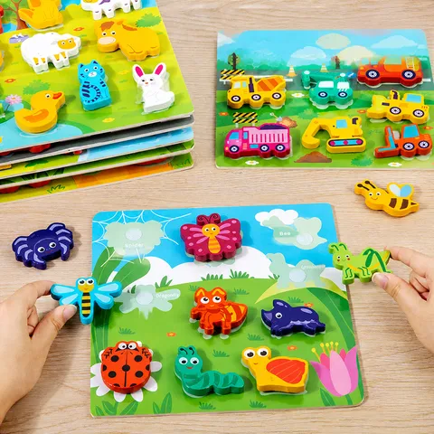 Niños Madera 3D Velcro Rompecabezas Tablero Educativo Aprendizaje Temprano Animal Tráfico Juego De A juego Montessori