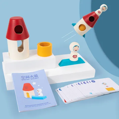 Giocattolo di Impilamento Razzo Spaziale in Legno Educazione Precoce Educativo Pensiero Logico Blocchi di Costruzione Gioco di Puzzle Per Bambini