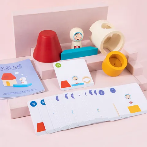Giocattolo di Impilamento Razzo Spaziale in Legno Educazione Precoce Educativo Pensiero Logico Blocchi di Costruzione Gioco di Puzzle Per Bambini