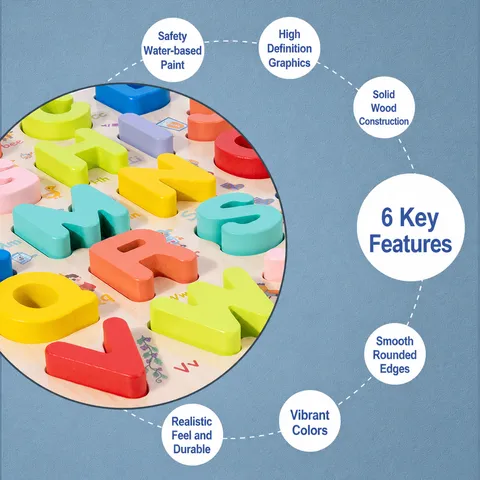 Kids Wooden Educational Puzzle Board Learning Numbers And Letters 3D Hand Grasp Montessori Toy For Toddlers