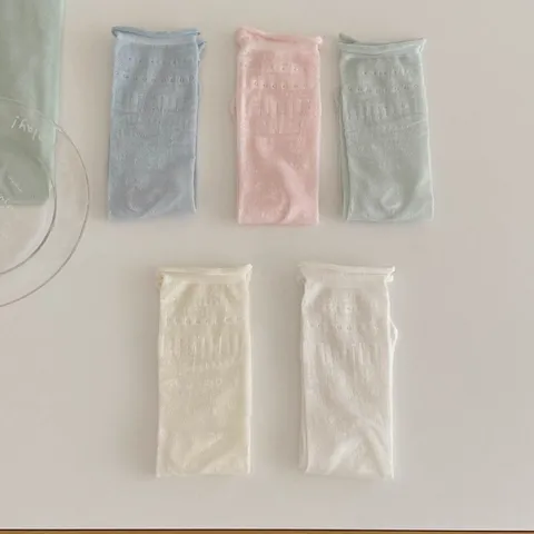 Calcetines de Media Caña de Verano para Mujer Malla Fina Transpirable Color Sólido Bordado de Lazo Estilo Japonés Algodón Casual