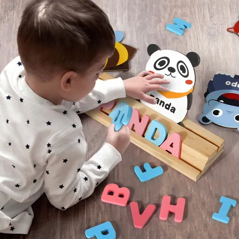 Wooden Alphabet Spelling Card Game Montessori Educational Toy Animal Cognition Blocks