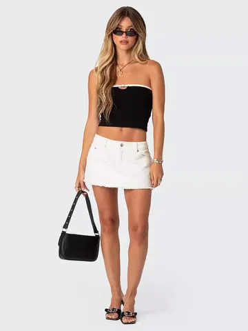 Sexy Summer Women Tube Top Backless Color Block Strapless Slim Fit Crop Top Casual Streetwear Fashion Outfits