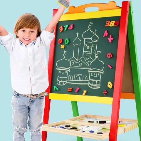Children Wooden Double Sided Magnetic Drawing Board Cute Tiger Head Educational Learning Blackboard Whiteboard Kids Toy