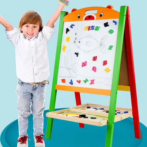 Children Wooden Double Sided Magnetic Drawing Board Cute Tiger Head Educational Learning Blackboard Whiteboard Kids Toy