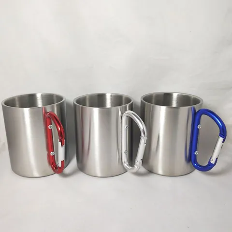 Outdoor RVS Karabijnhaak Mok Draagbare Kamperen Koffiebeker Dubbelwandig Geïsoleerde Metalen Waterbeker Reizen Drinkgerei