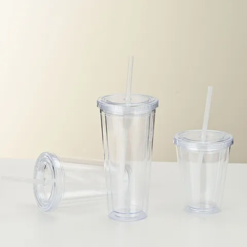 Transparenter Doppelwandiger Plastik Strohhalmbecher Mit Deckel Pailletten Glitzer Kaltgetränk Becher Wiederverwendbarer Trinkbecher
