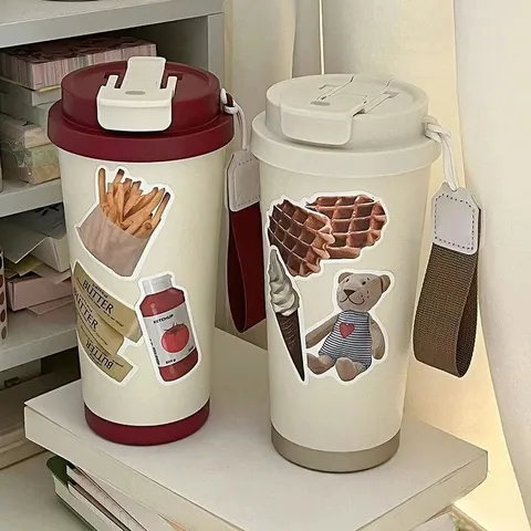 316 Roestvrij Staal Thermoskan Grote Capaciteit Geïsoleerde Waterfles Met Rietje Draagbare Band Leuke Cartoon Reizen Tumbler